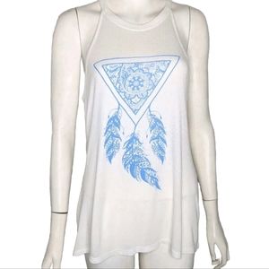 PPLA Tank Top Dreamcatcher Womens M  White Blue Relaxed Fit Summer Boho …
